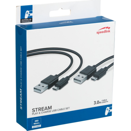 Speedlink Stream Play & Charge USB Cable Set for Black (PS4)